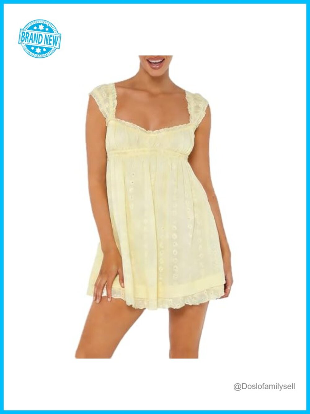 Floral Embroidered Babydoll Mini Dress Cotton Blend Smocked Ruffle Strap